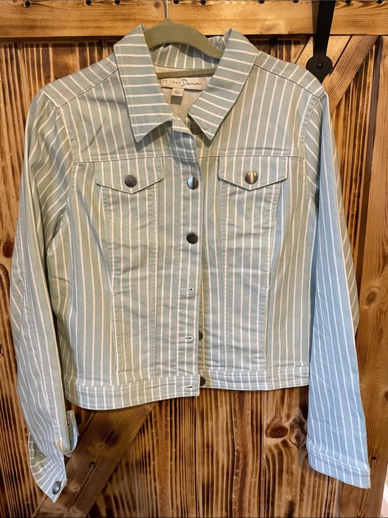 Cato Jackets & Blazers - Cato Light Blue & White Striped Jean Jacket